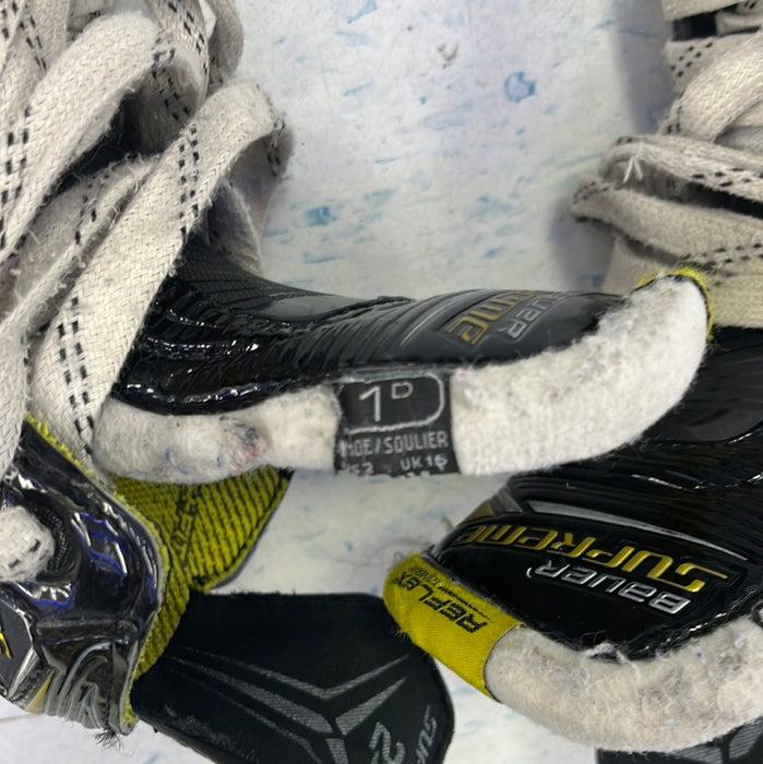 Used Bauer Supreme 2S Size 1 Player Skates w/ NEW Step Steel