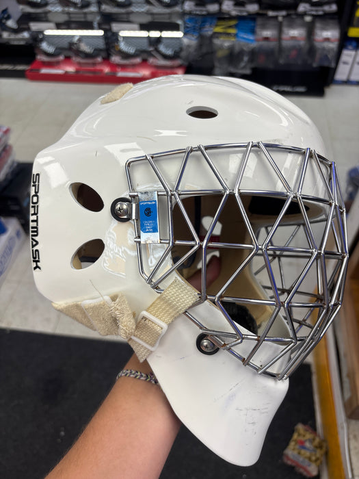 Used Sportmask X8 Senior Small Goalie Helmet (With Ringette Goal Cage)